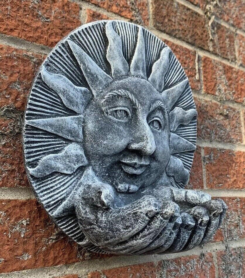 STONE GARDEN SUN WITH HANDS BIRD FEEDER WALL HANGING PLAQUE ORNAMENT 