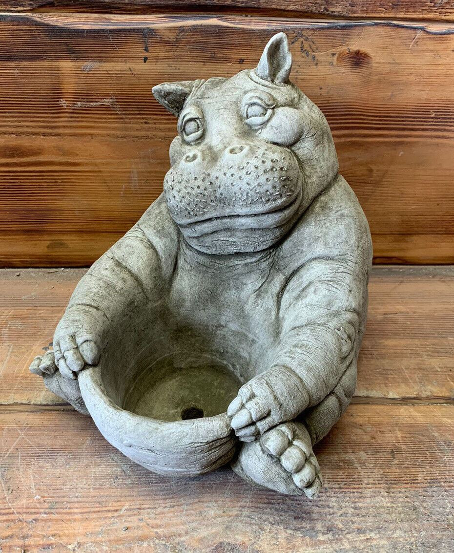 STONE GARDEN LARGE HIPPO PLANTER PLANT POT ORNAMENT 