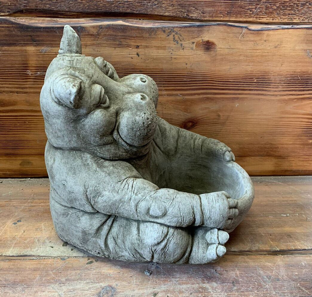 STONE GARDEN LARGE HIPPO PLANTER PLANT POT ORNAMENT 