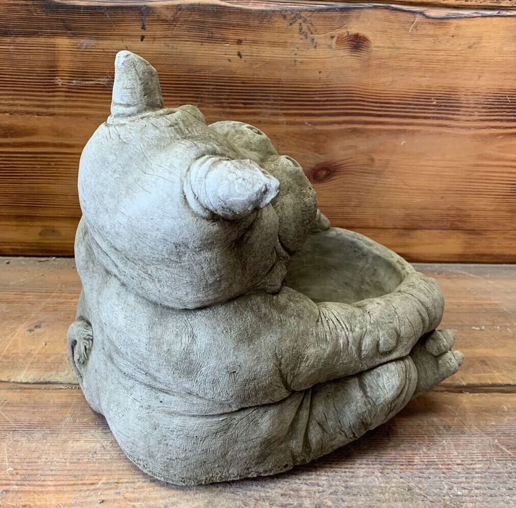 STONE GARDEN LARGE HIPPO PLANTER PLANT POT ORNAMENT 