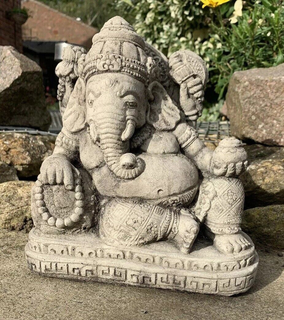 STONE GARDEN LAYING RECLINING GANESH ELEPHANT GOD BUDDHA STATUE ORNAMENT 