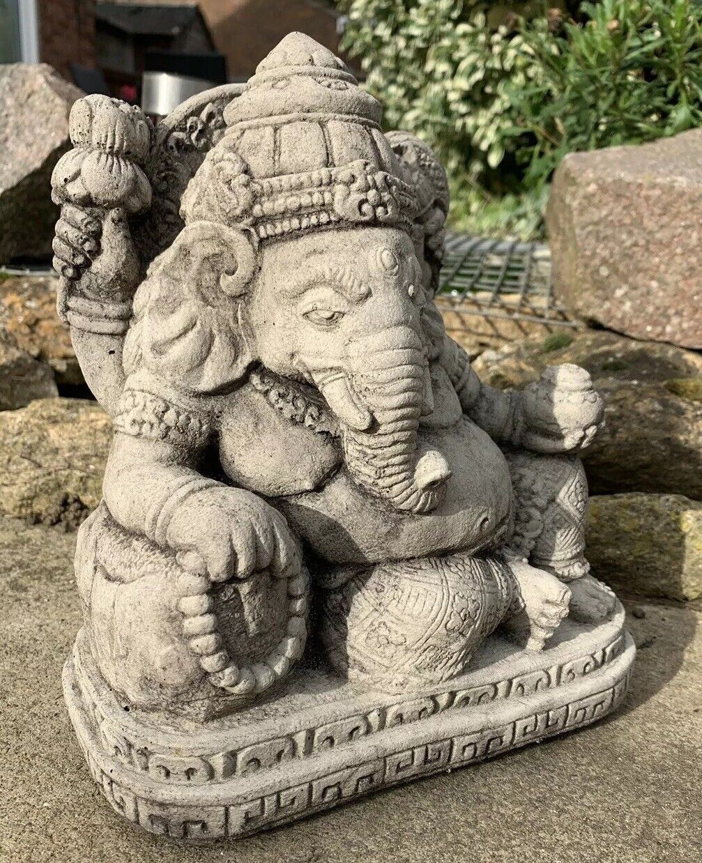 STONE GARDEN LAYING RECLINING GANESH ELEPHANT GOD BUDDHA STATUE ORNAMENT 