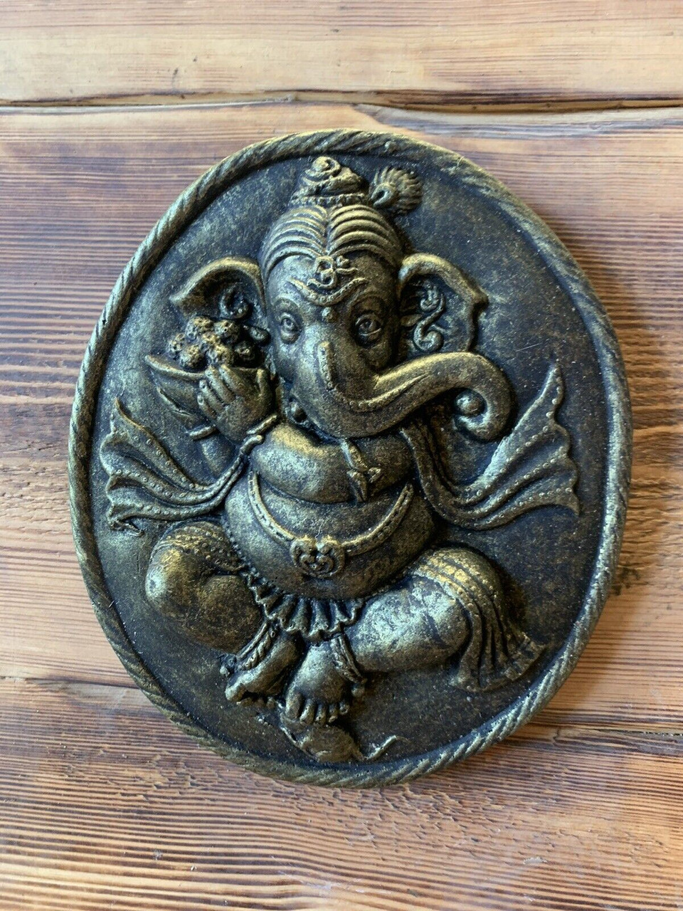 STONE GARDEN GANESH GANESHA BUDDHA WALL PLAQUE FRAME BRONZED ORNAMENT