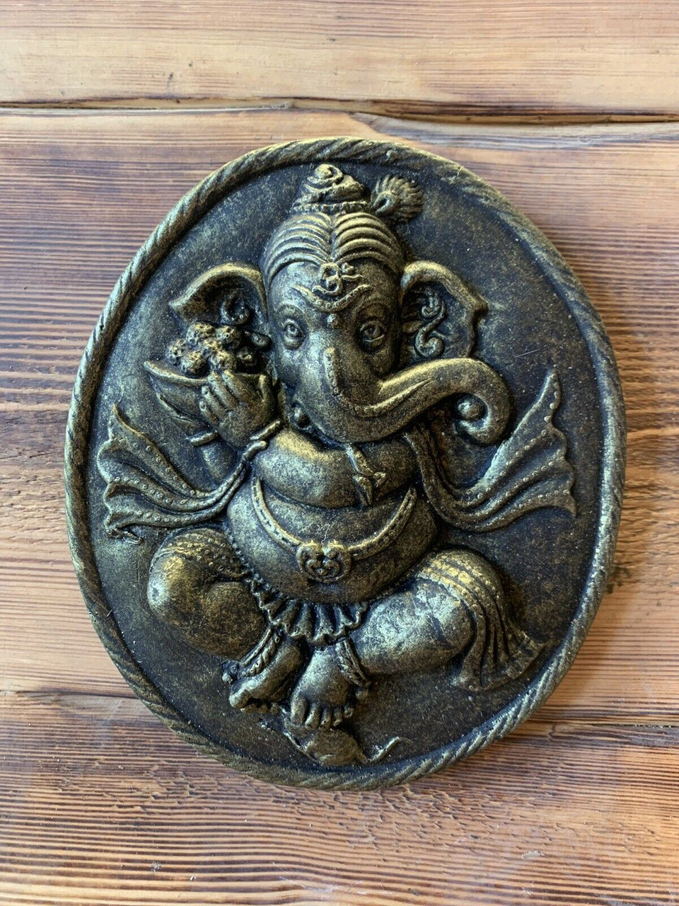 STONE GARDEN GANESH GANESHA BUDDHA WALL PLAQUE FRAME BRONZED ORNAMENT