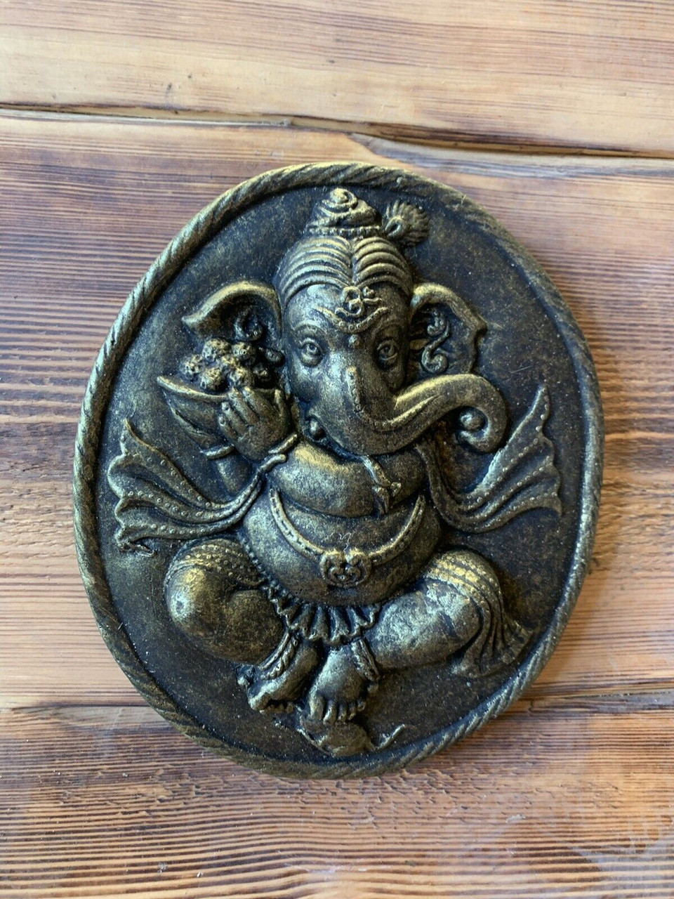 STONE GARDEN GANESH GANESHA BUDDHA WALL PLAQUE FRAME BRONZED ORNAMENT