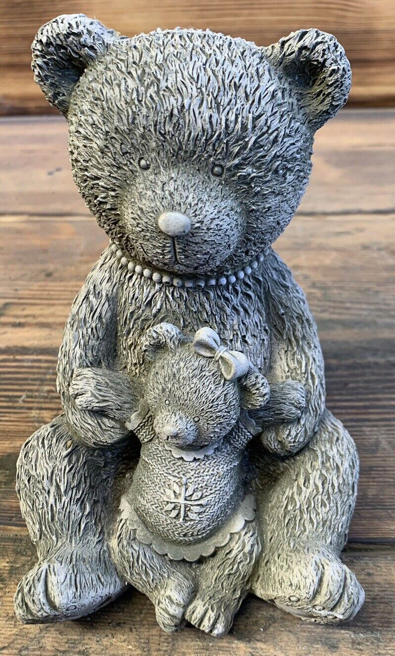 STONE GARDEN PAIR OF CUTE TEDDY BEAR STATUE ORNAMENTS