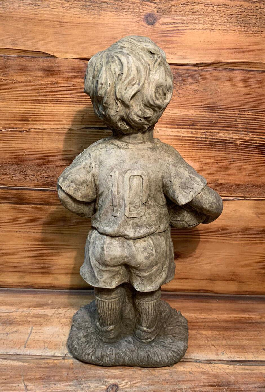 STONE GARDEN FOOTBALL BOY PLAYER LARGE STATUE ORNAMENT 