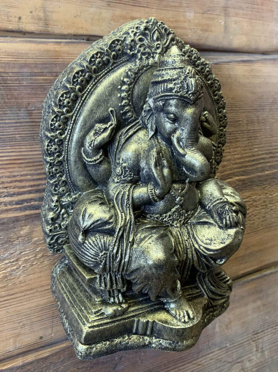 STONE GARDEN GANESH ELEPHANT GOD CUTE BUDDHA WALL PLAQUE BRONZED STATUE ORNAMENT