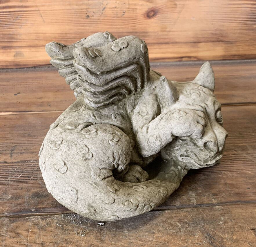STONE GARDEN SHY SLEEPING CUTE BABY DRAGON ORNAMENT GOTHIC STATUE