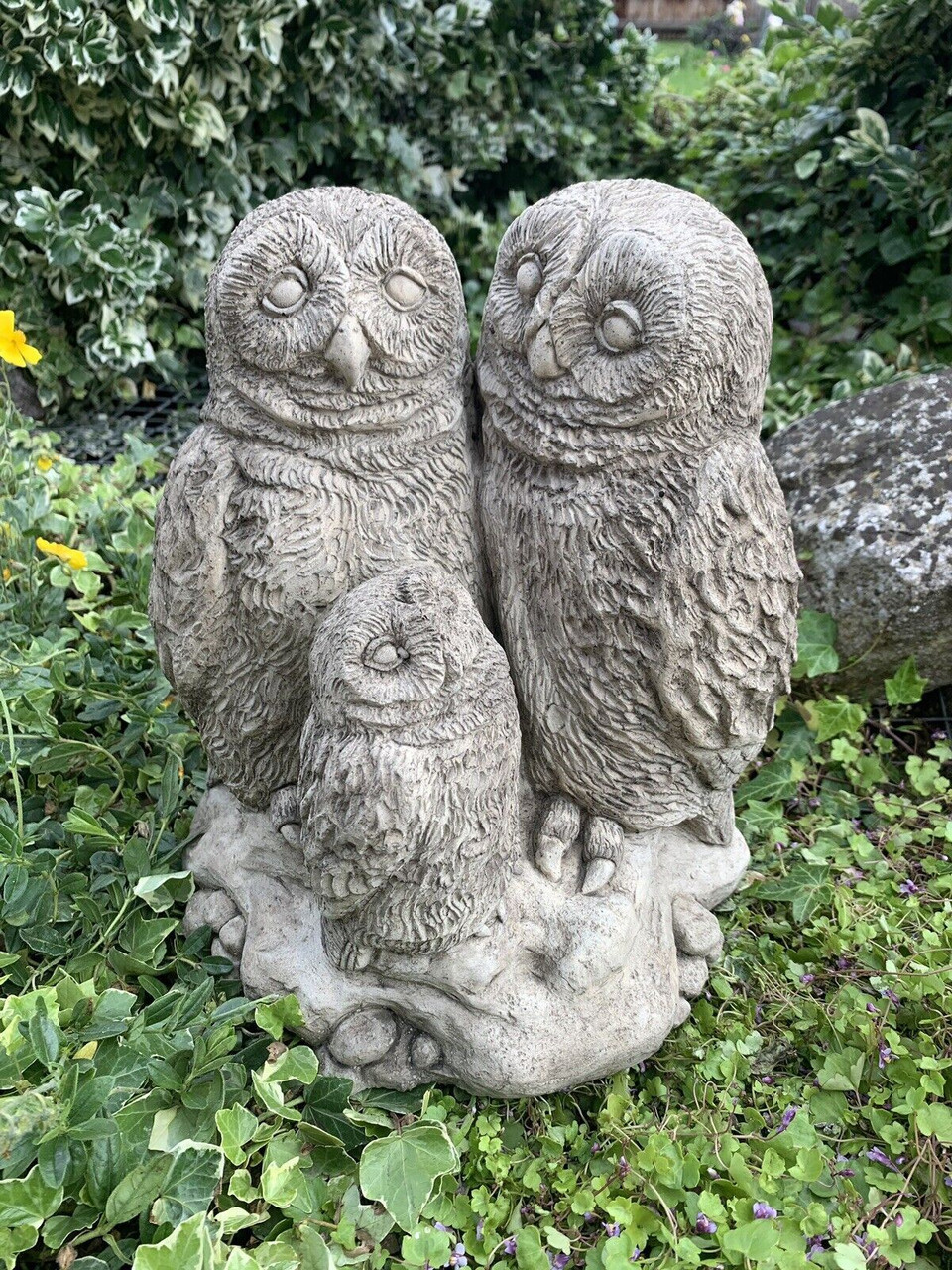 Stone Garden Large Cute Owl Family Concrete Ornament