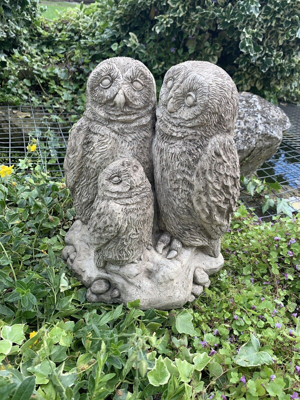 Stone Garden Large Cute Owl Family Concrete Ornament