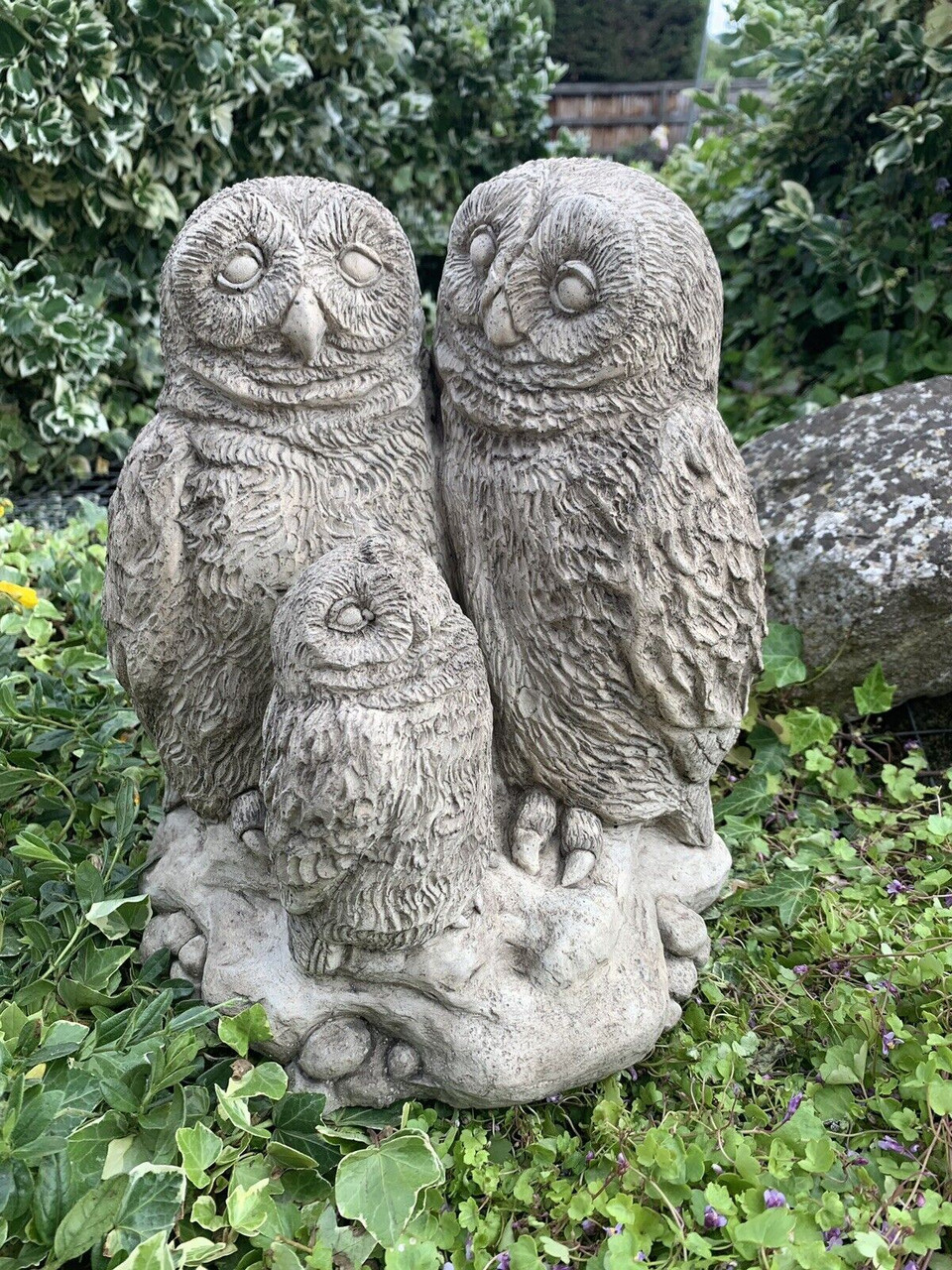 Stone Garden Large Cute Owl Family Concrete Ornament