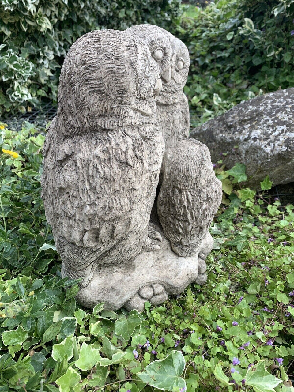 Stone Garden Large Cute Owl Family Concrete Ornament