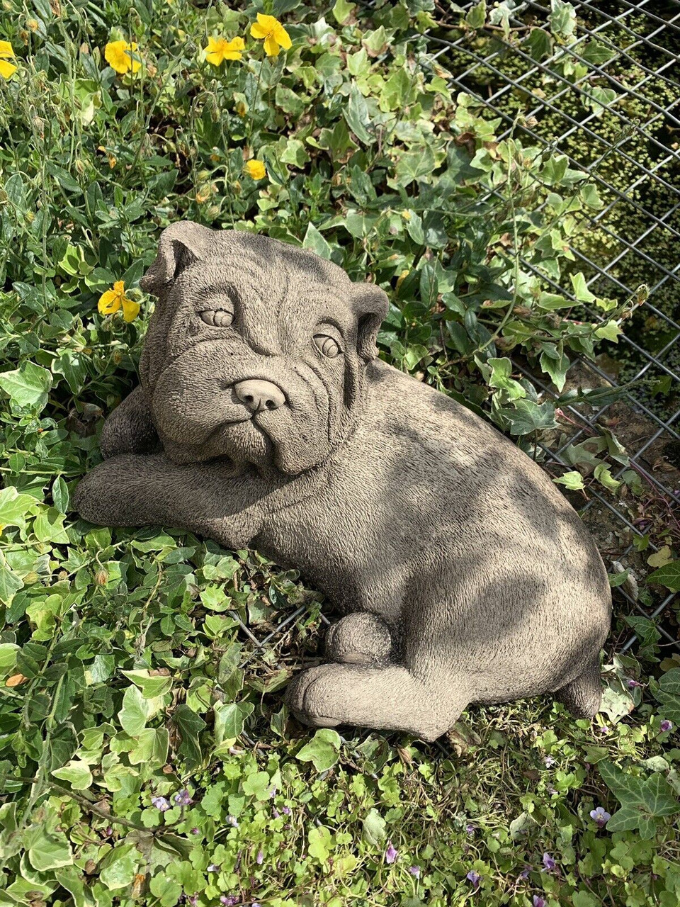 STONE GARDEN SHAR-PEI PUG DOG DETAILED CUTE GIFT CONCRETE ORNAMENT