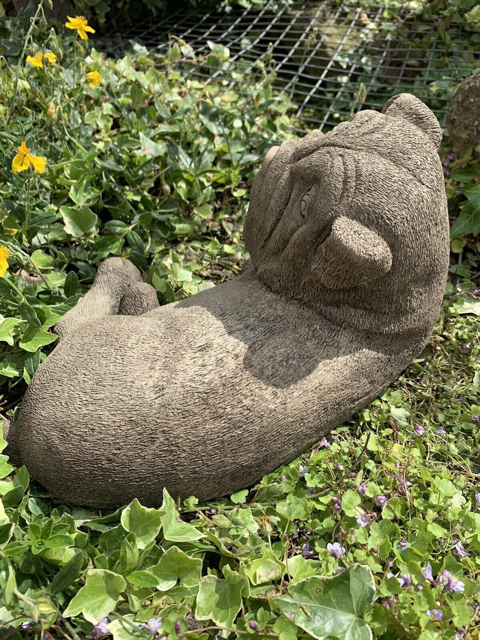 STONE GARDEN SHAR-PEI PUG DOG DETAILED CUTE GIFT CONCRETE ORNAMENT