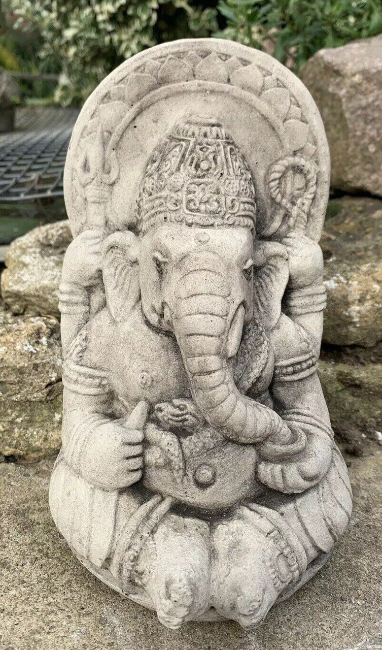 STONE GARDEN GANESH ELEPHANT GOD CUTE BUDDHA STATUE ORNAMENT 