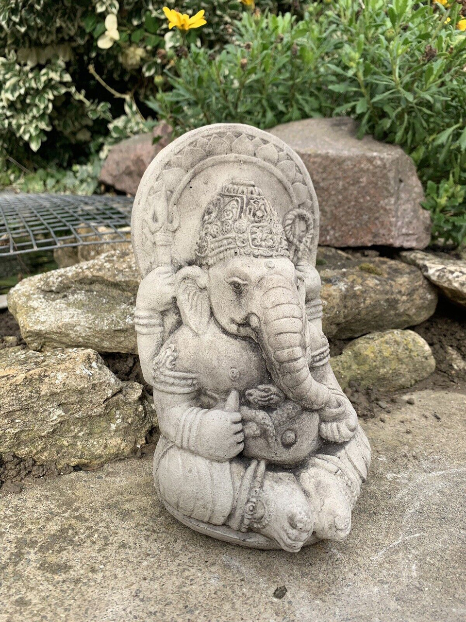 STONE GARDEN GANESH ELEPHANT GOD CUTE BUDDHA STATUE ORNAMENT 