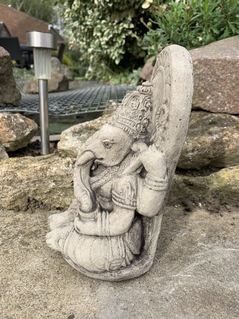 STONE GARDEN GANESH ELEPHANT GOD CUTE BUDDHA STATUE ORNAMENT 