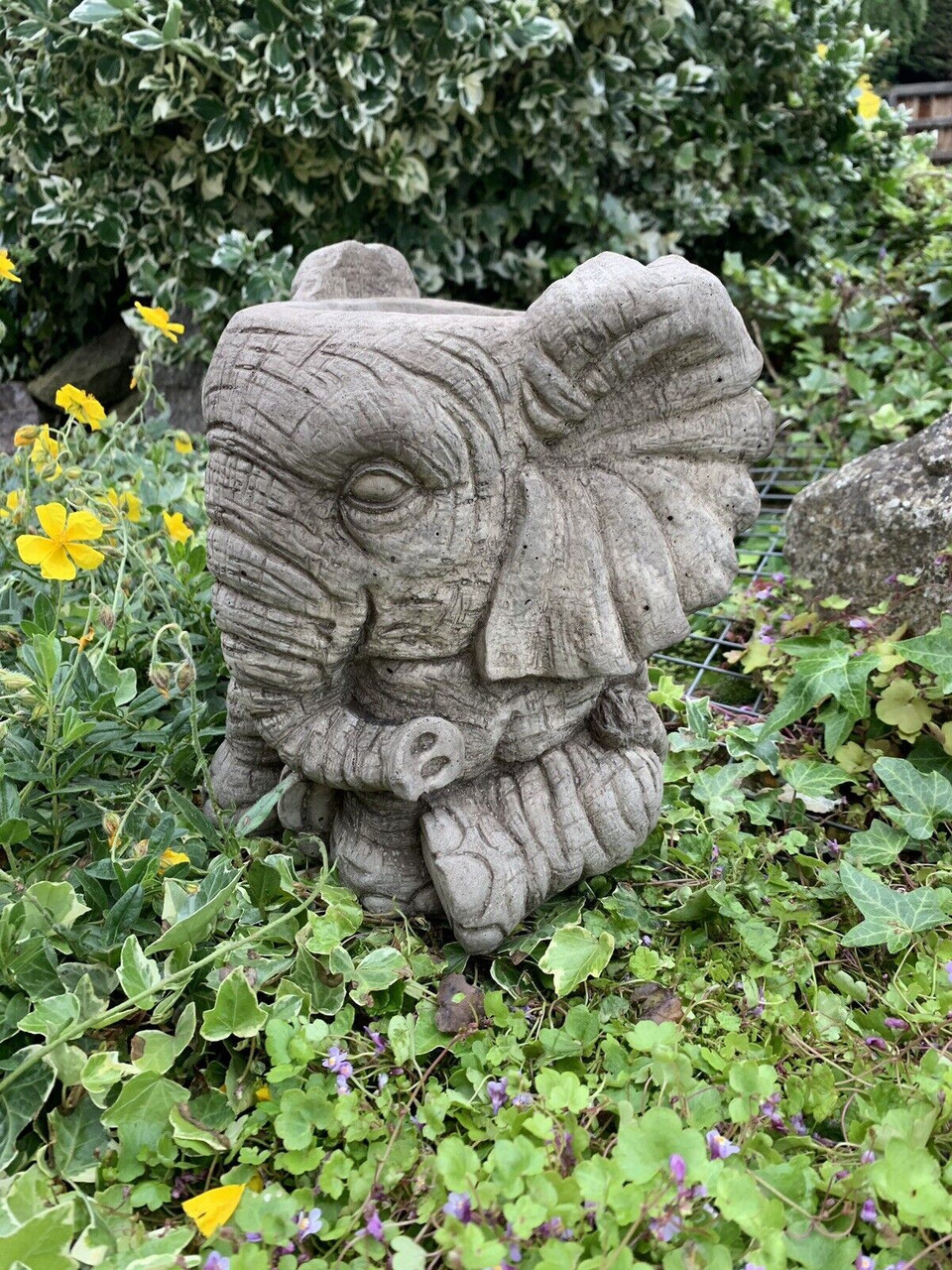 STONE GARDEN ELEPHANT PLANTER X2 PLANT POT FLOWER POT HAND CAST ORNAMENT