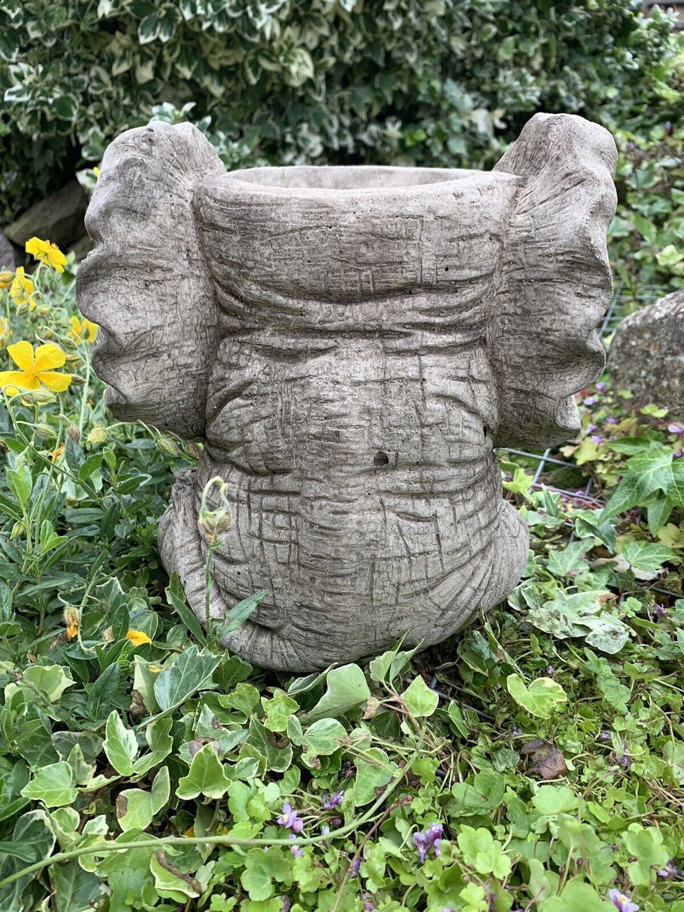 STONE GARDEN ELEPHANT PLANTER X2 PLANT POT FLOWER POT HAND CAST ORNAMENT