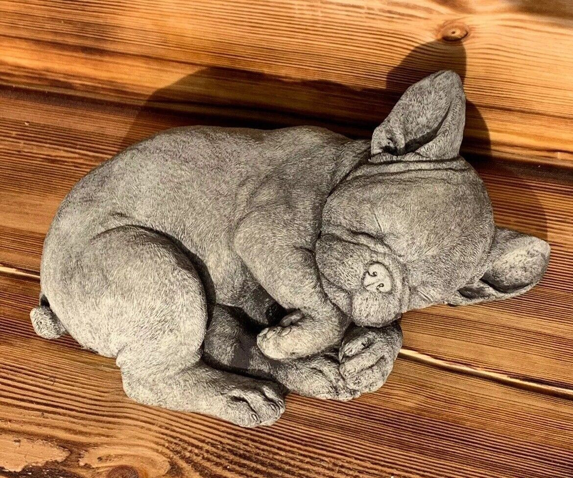 STONE GARDEN LYING FRENCHIE FRENCH BULLDOG DOG PUPPY ORNAMENT GIFT STATUE