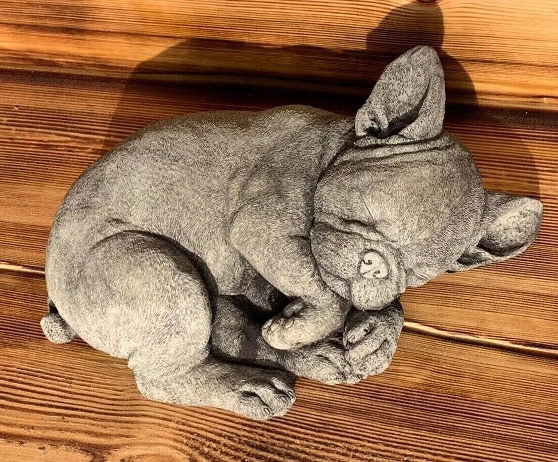 STONE GARDEN LYING FRENCHIE FRENCH BULLDOG DOG PUPPY ORNAMENT GIFT STATUE