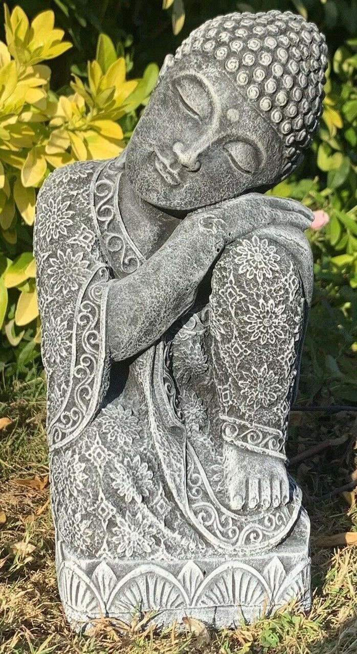 STONE GARDEN SLEEPING WELSH BUDDHA STATUE HAND CAST ORNAMENT HIGHLIGHTED