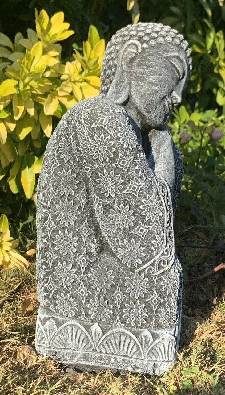 STONE GARDEN SLEEPING WELSH BUDDHA STATUE HAND CAST ORNAMENT HIGHLIGHTED