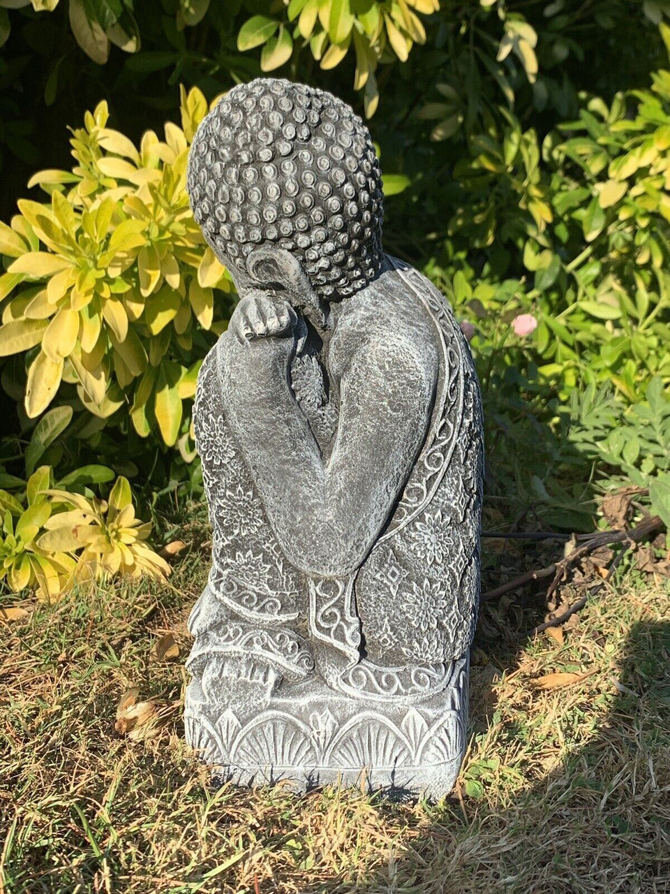 STONE GARDEN SLEEPING WELSH BUDDHA STATUE HAND CAST ORNAMENT HIGHLIGHTED