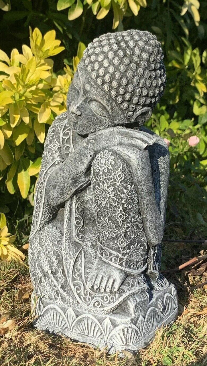 STONE GARDEN SLEEPING WELSH BUDDHA STATUE HAND CAST ORNAMENT HIGHLIGHTED