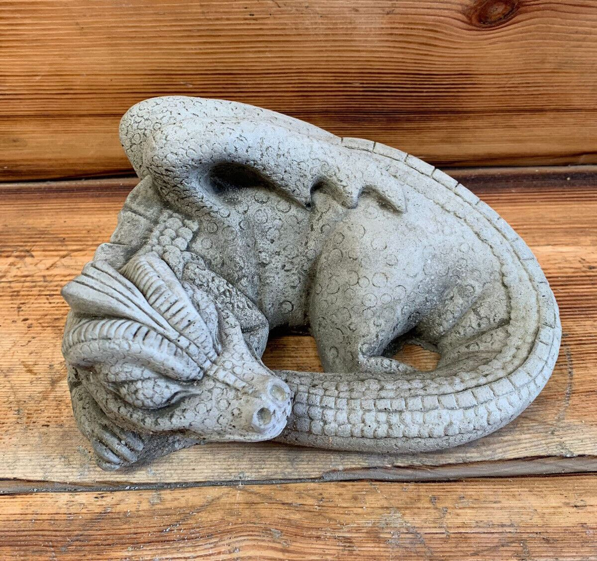 STONE GARDEN SLEEPING DRAGON HAND CAST CUTE STATUE MYTHICAL GOTHIC ORNAMENT