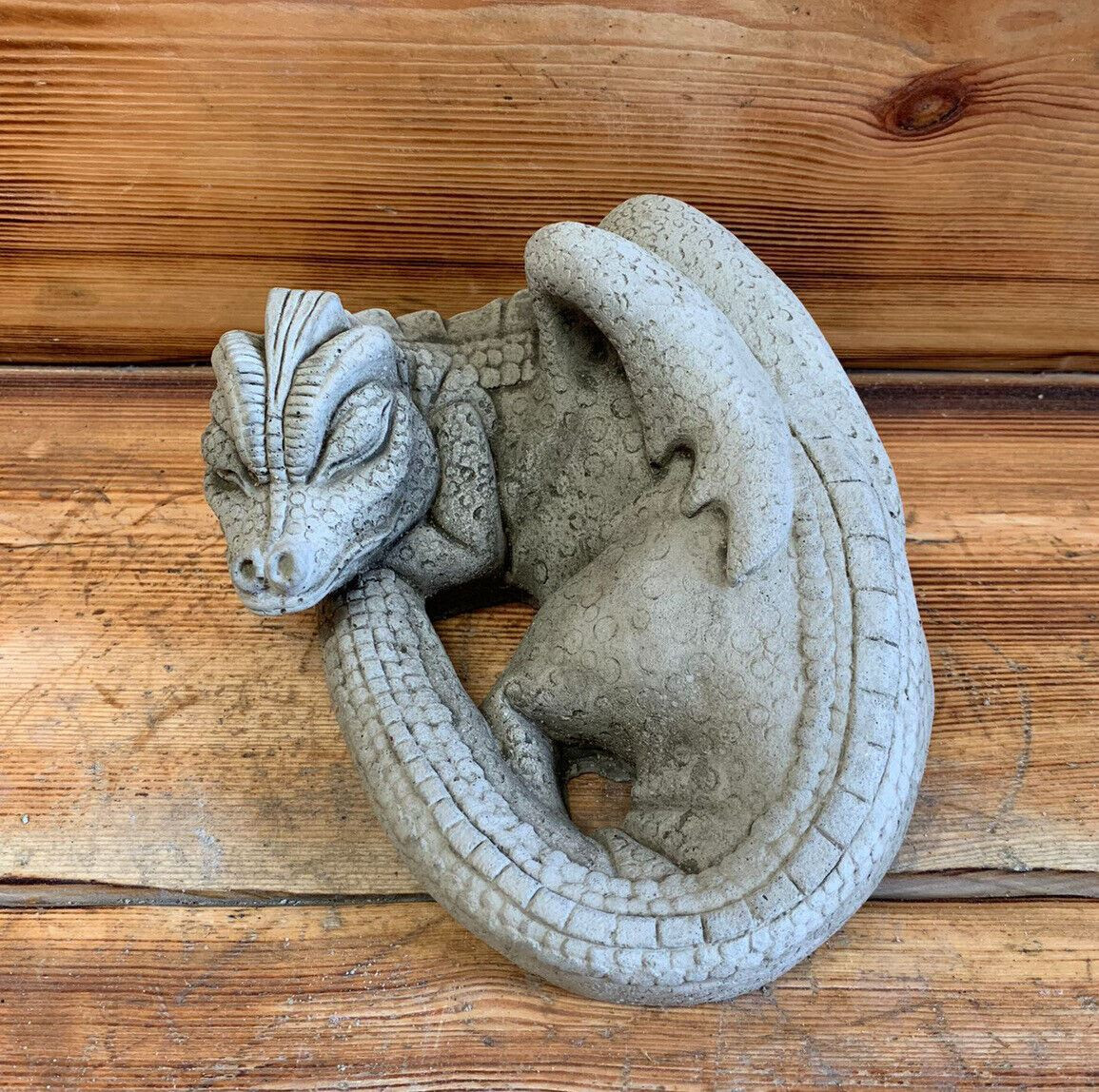 STONE GARDEN SLEEPING DRAGON HAND CAST CUTE STATUE MYTHICAL GOTHIC ORNAMENT
