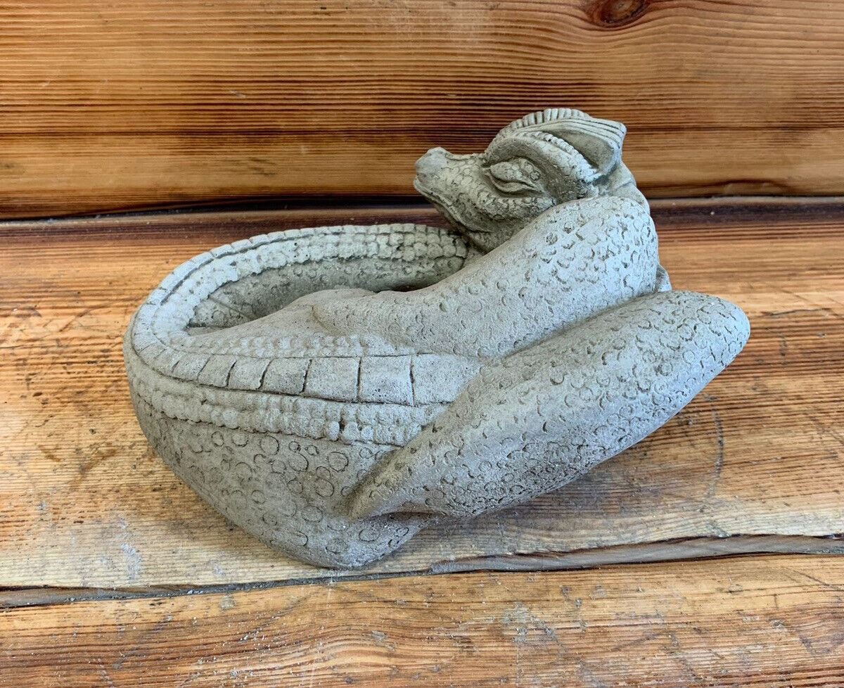 STONE GARDEN SLEEPING DRAGON HAND CAST CUTE STATUE MYTHICAL GOTHIC ORNAMENT