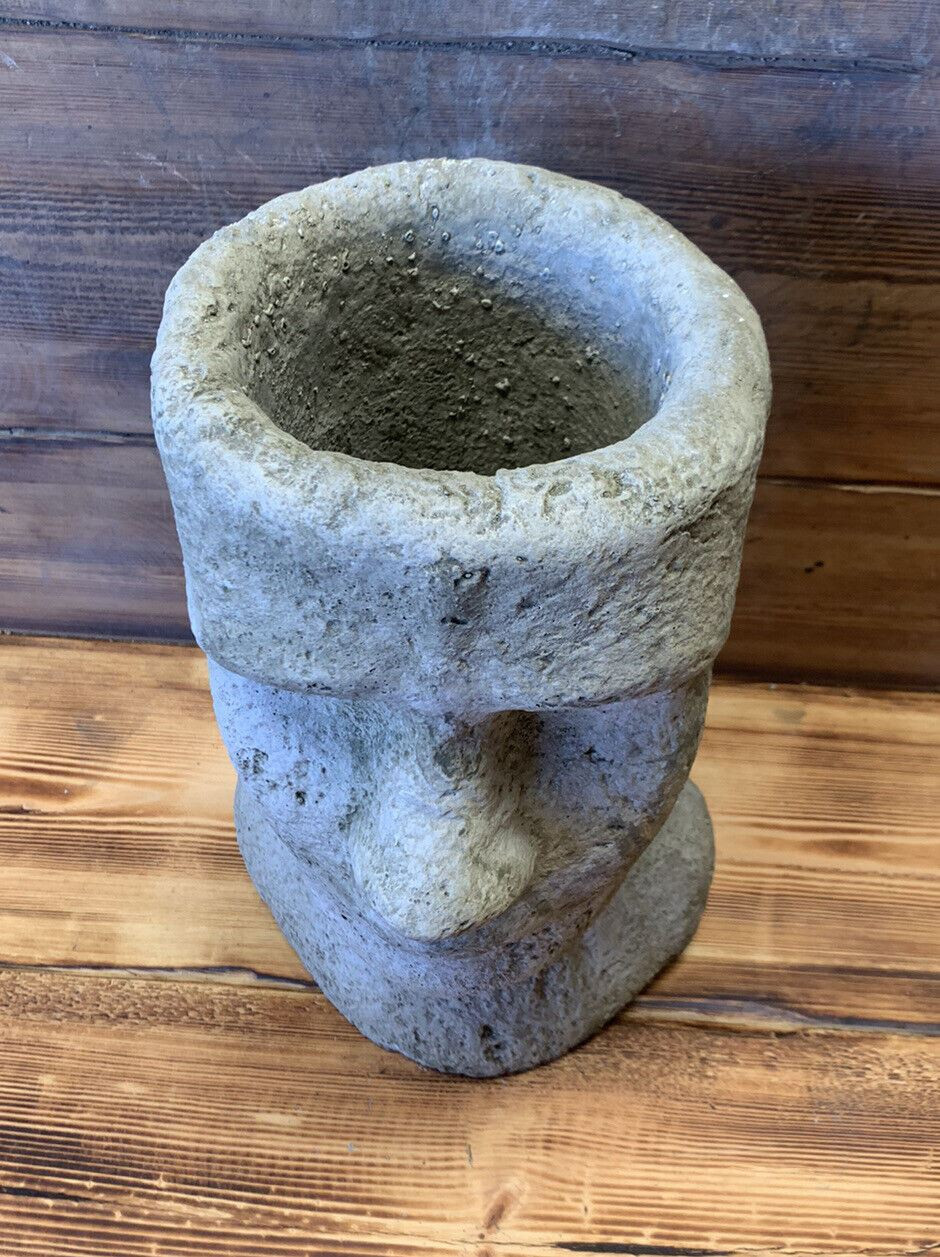 STONE GARDEN EASTER ISLAND HEAD PLANT POT PLANTER/ MOAI / TIKI CONCRETE ORNAMENT