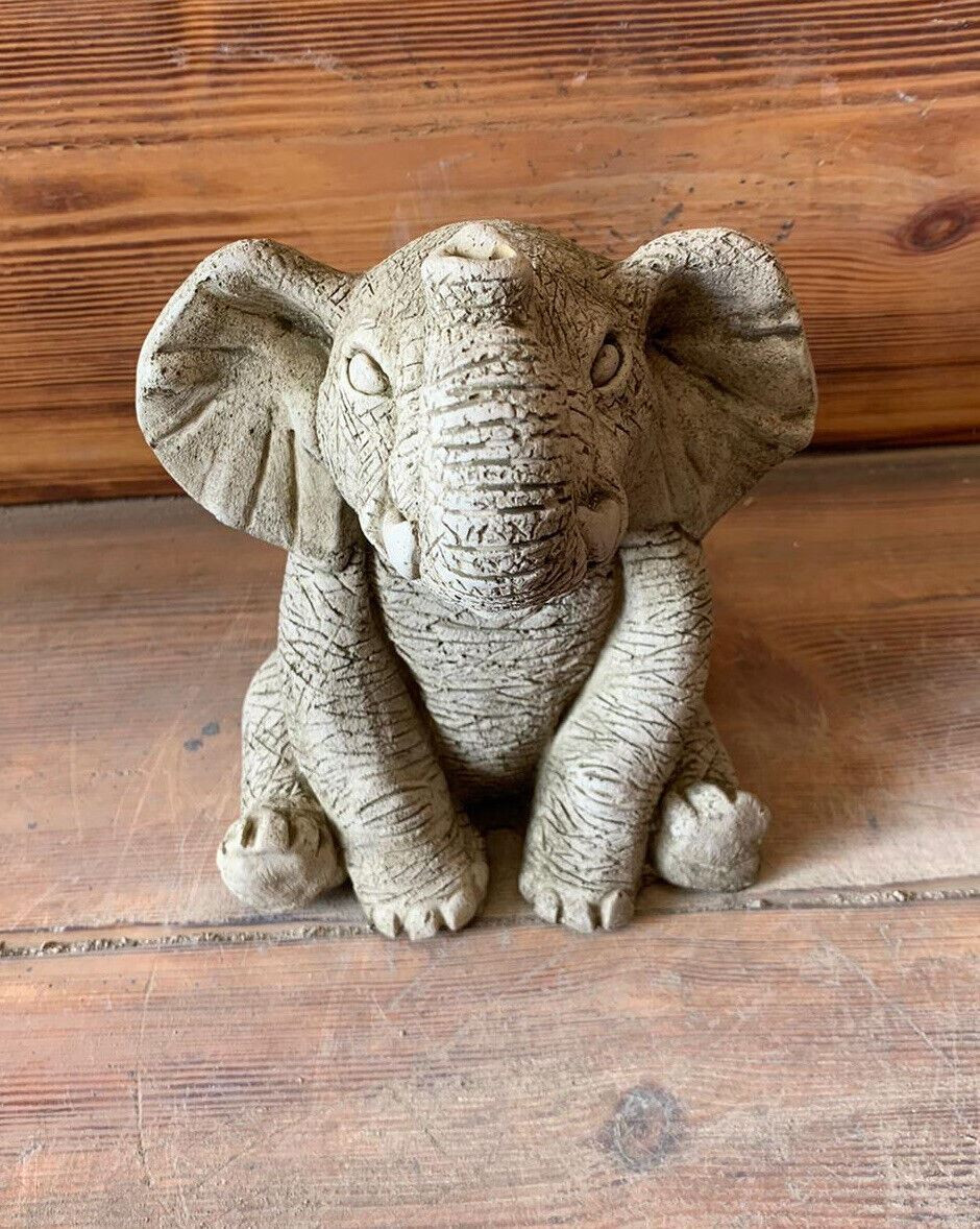 STONE GARDEN CUTE TRUNK UP ELEPHANT STATUE ORNAMENT