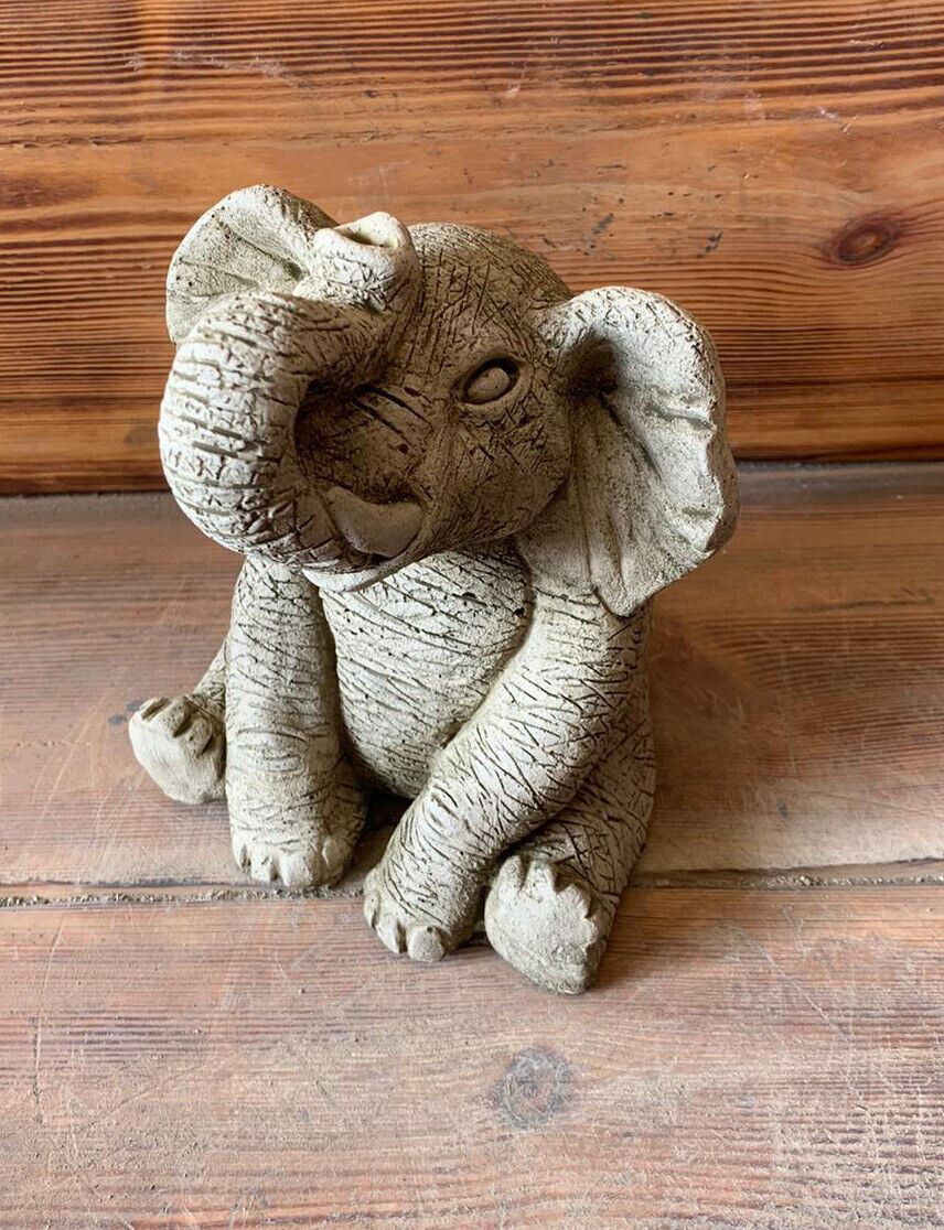 STONE GARDEN CUTE TRUNK UP ELEPHANT STATUE ORNAMENT