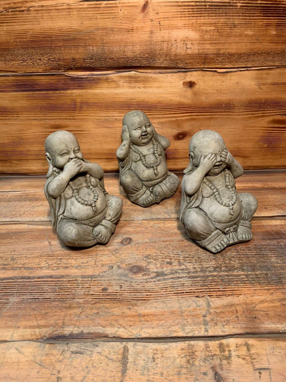 STONE GARDEN SET OF 3 HAPPY BUDDHA SEE HEAR SPEAK NO EVIL ORNAMENT