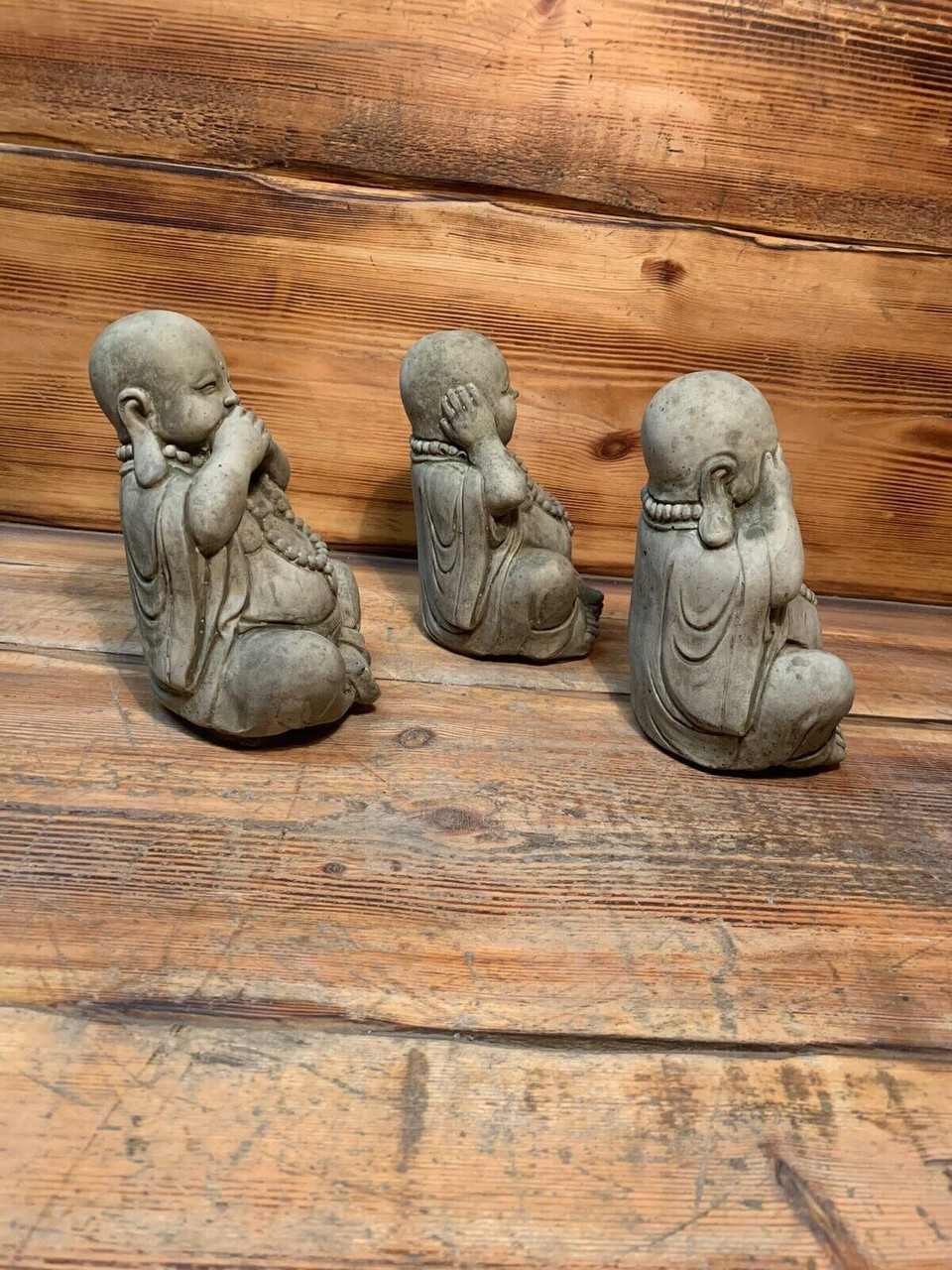 STONE GARDEN SET OF 3 HAPPY BUDDHA SEE HEAR SPEAK NO EVIL ORNAMENT