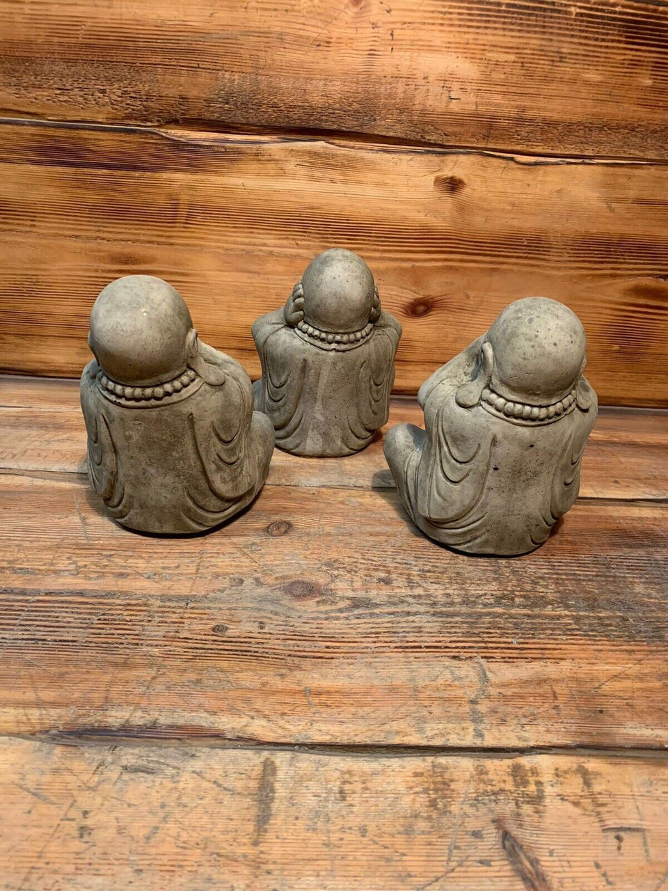 STONE GARDEN SET OF 3 HAPPY BUDDHA SEE HEAR SPEAK NO EVIL ORNAMENT