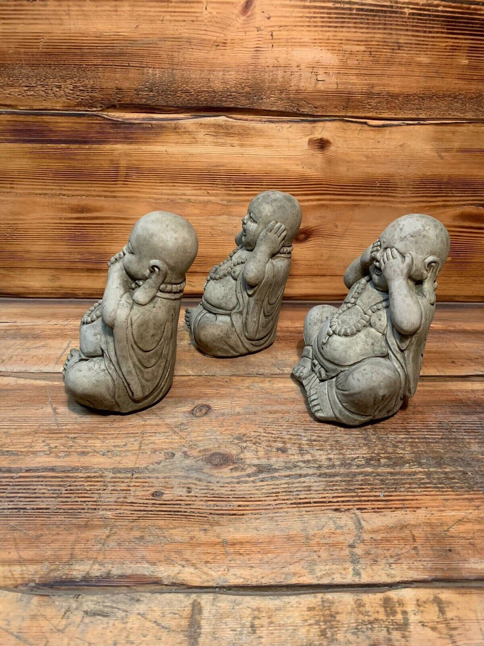 STONE GARDEN SET OF 3 HAPPY BUDDHA SEE HEAR SPEAK NO EVIL ORNAMENT