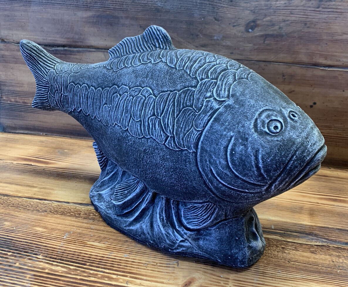 STONE GARDEN LARGE KOI CARP FISH STATUE ANGLING ORNAMENT 