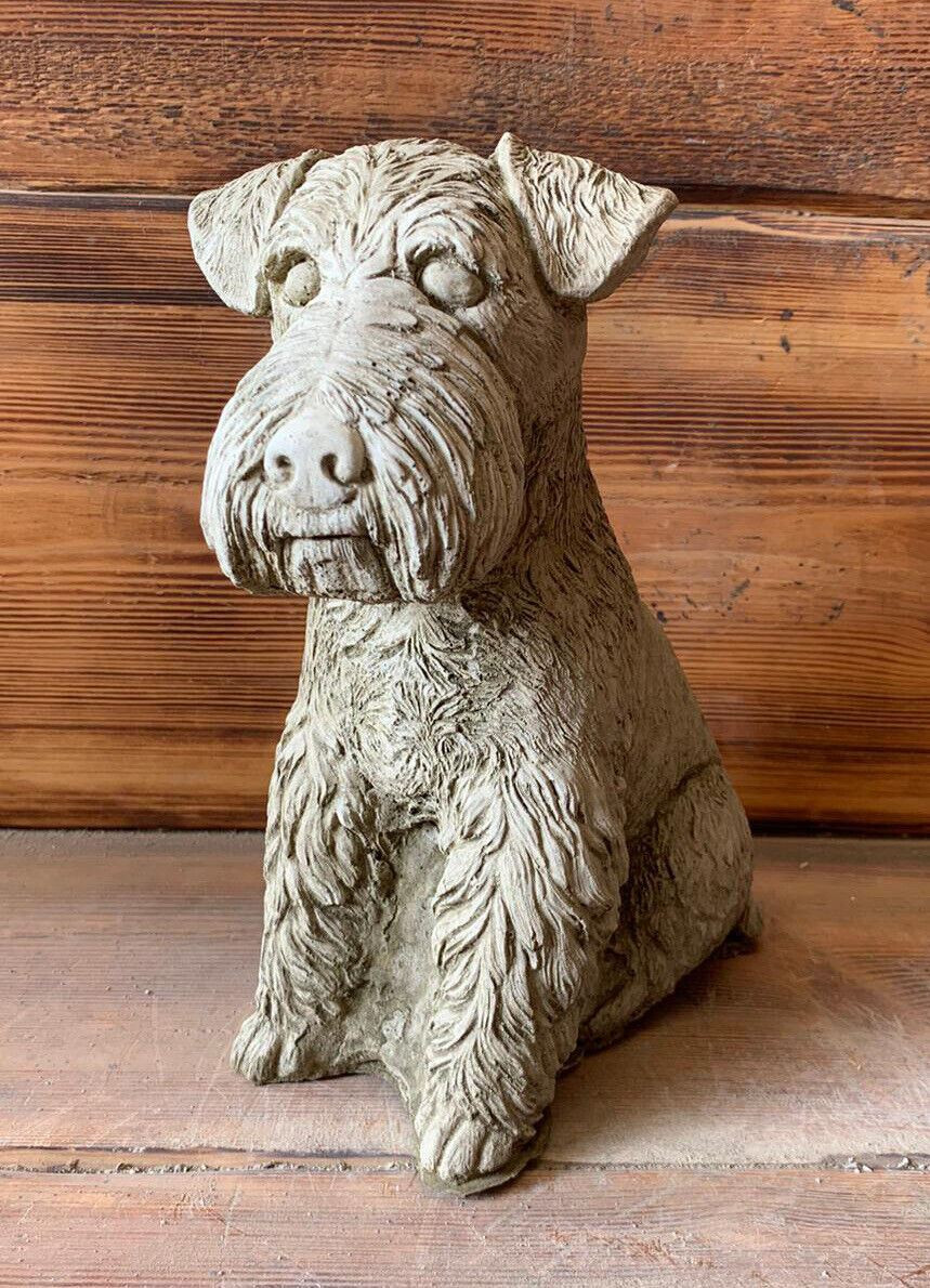 STONE GARDEN SITTING SCHNAUZER DOG STATUE ORNAMENT