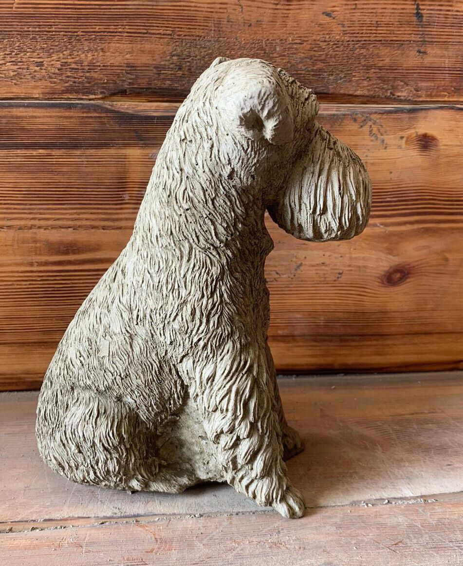 STONE GARDEN SITTING SCHNAUZER DOG STATUE ORNAMENT