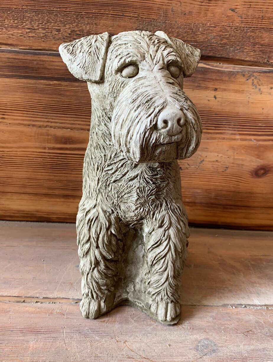 STONE GARDEN SITTING SCHNAUZER DOG STATUE ORNAMENT