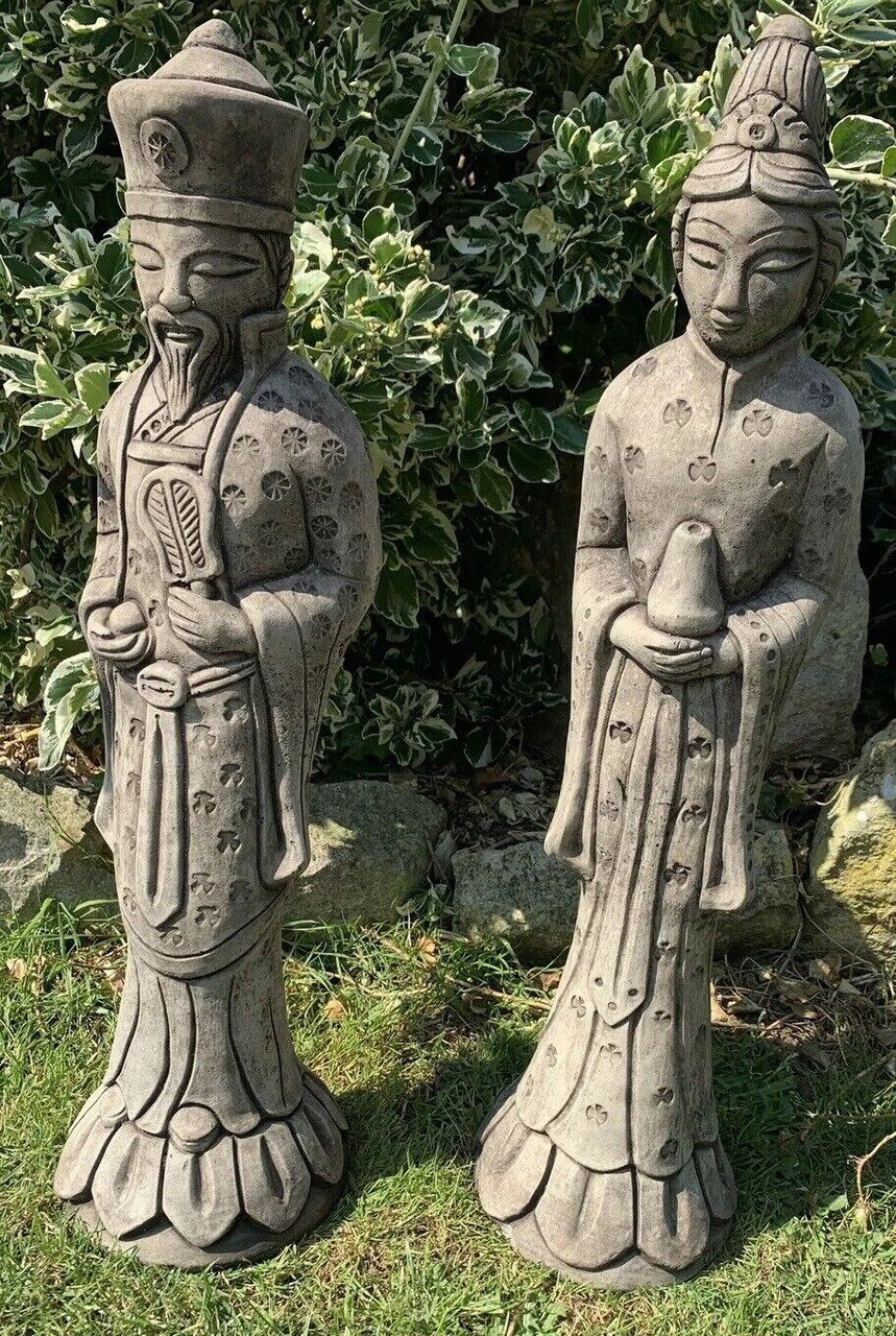 STONE GARDEN PAIR OF AN ORIENTAL JAPANESE CHINESE LARGE COUPLE ORNAMENT