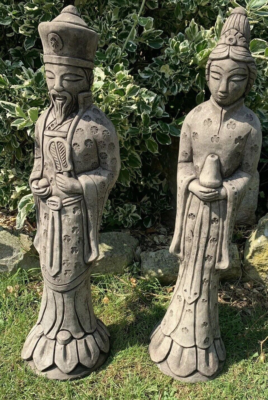 STONE GARDEN PAIR OF AN ORIENTAL JAPANESE CHINESE LARGE COUPLE ORNAMENT