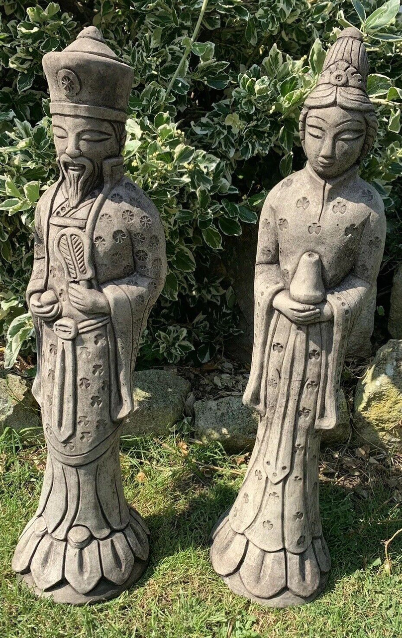 STONE GARDEN PAIR OF AN ORIENTAL JAPANESE CHINESE LARGE COUPLE ORNAMENT