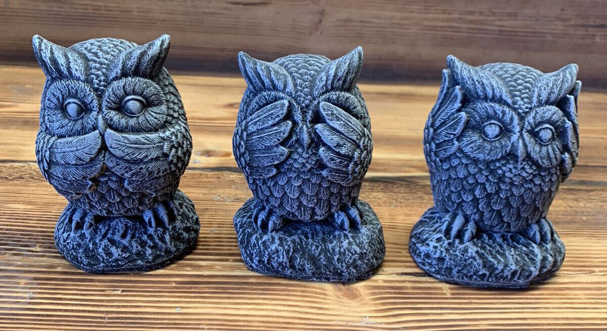 STONE GARDEN SEE HEAR SPEAK NO EVIL OWL CUTE GIFT ORNAMENT