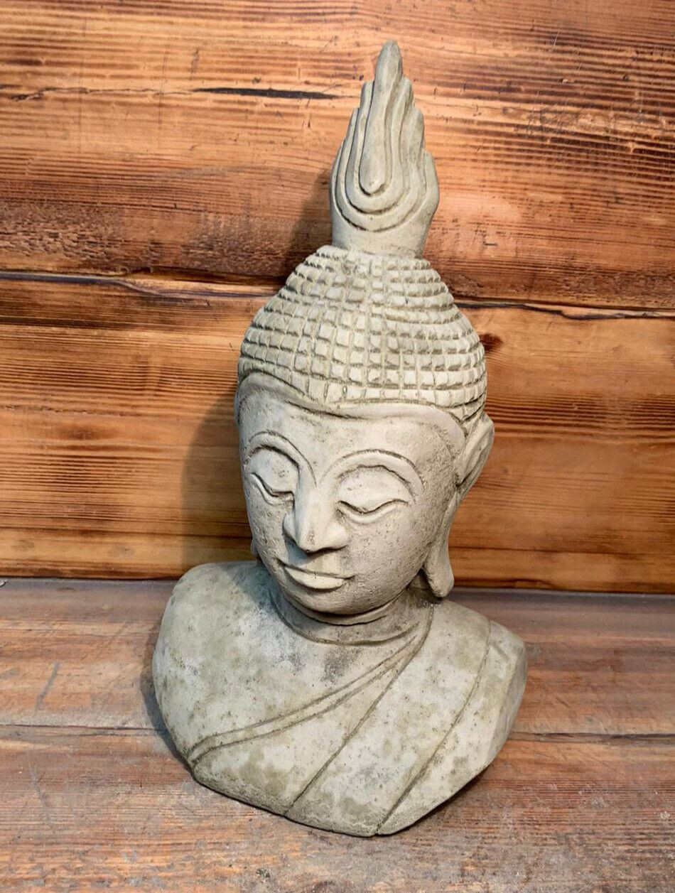 STONE GARDEN BUDDHA HEAD STATUE DETAILED ORNAMENT GIFT