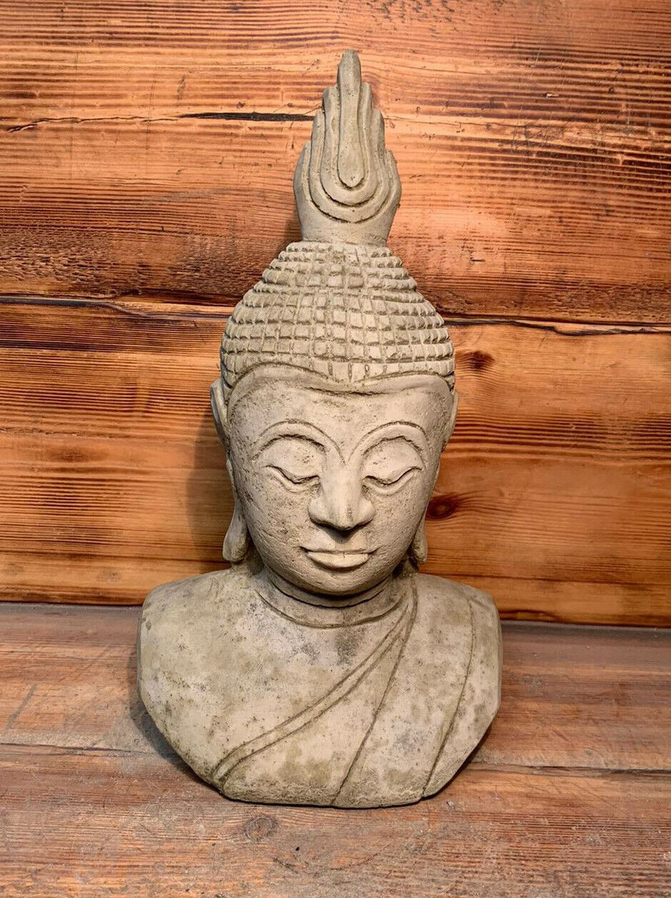 STONE GARDEN BUDDHA HEAD STATUE DETAILED ORNAMENT GIFT